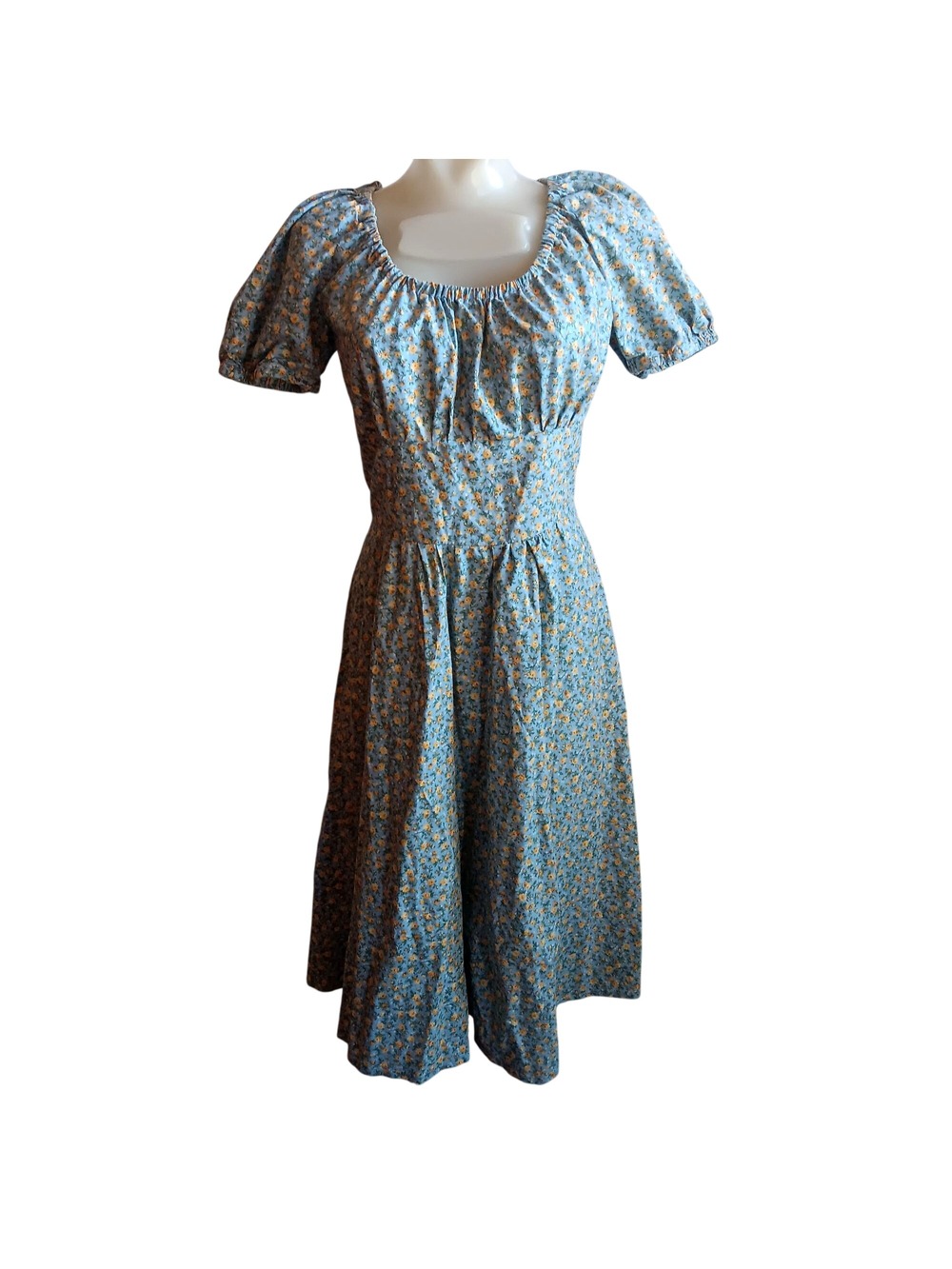 Midi Dress Peasant Prairie 1OF1 sz 8 Vtg 70's Floral Puff Sleeve Boho Handmade